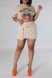 Cream White Casual Solid Patchwork Pocket High Waist Pencil Solid Color Bottoms