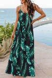Green Sexy Casual Print Backless Spaghetti Strap Long Dress Dresses