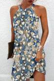 Navy Blue Casual Print Basic O Neck Sleeveless Dress Dresses