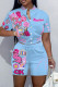 Sky Blue Casual Print Patchwork Short Sleeve Two Pieces