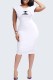White Work Print Slit Letter Square Collar Pencil Skirt Dresses