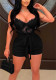 Black Sexy Casual Daily Solid Lace Patchwork See-through With Belt V Neck Regular Rompers