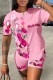 Pink Casual Street Print Patchwork O Neck Short Sleeve Two Pieces