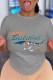 Grey Casual Character Print Letter O Neck T-Shirts