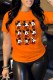 Orange Casual Character Print Patchwork O Neck T-Shirts