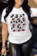 White Casual Character Print Patchwork O Neck T-Shirts