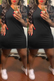 Red Fashion Casual Solid Basic V Neck Short Sleeve Dress