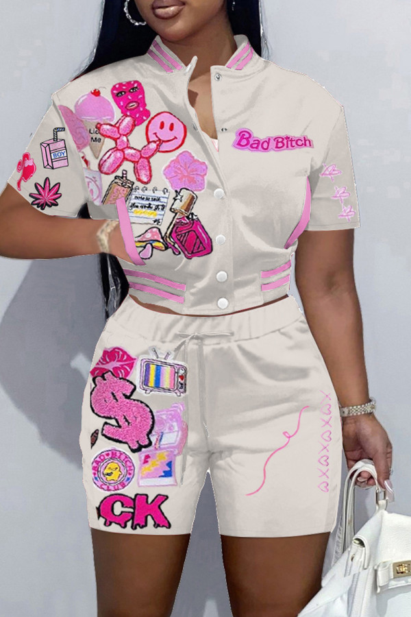 Milky Casual Print Patchwork Short Sleeve Two Pieces