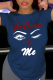 Navy Blue Casual Daily Print Patchwork Letter O Neck T-Shirts