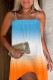 Blue Orange Sexy Casual Print Backless Spaghetti Strap Sleeveless Dress Dresses