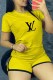 Yellow Casual Print Letter O Neck Short Sleeve Two Pieces