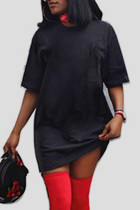 Black Casual Street Solid Patchwork O Neck T-shirt Dress Dresses