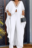 Yellow Casual Solid Hollowed Out Patchwork Slit V Neck Three Quarter Two Pieces