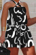 Black Casual Vacation Simplicity Print Frenulum Halter Straight Rompers