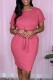 Pale Red Casual Solid Patchwork O Neck Short Sleeve Dress
