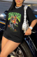 Black Casual Daily Print Patchwork O Neck T-Shirts