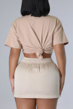 Cream White Casual Solid Patchwork Pocket High Waist Pencil Solid Color Bottoms