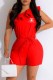Red Street Print Flounce Letter One Shoulder Sleeveless Two Pieces