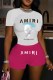 Rose Red Casual Print Letter O Neck Short Sleeve Two Pieces