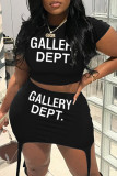 Red Casual Print Basic O Neck Short Sleeve Two Pieces