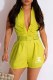 Yellow Street Print Letter Turndown Collar Rompers