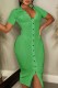 Green Casual Solid Patchwork Turndown Collar Short Sleeve Dress