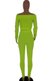 Green Sexy Two Piece Suits Solid pencil Long Sleeve