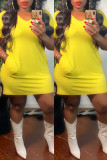 Red Fashion Casual Solid Basic V Neck Short Sleeve Dress