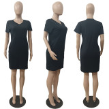 Red Fashion Casual Solid Basic V Neck Short Sleeve Dress