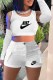 White Casual Print Letter O Neck Three Quarter Three Pieces