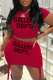 Red Casual Print Basic O Neck Short Sleeve Two Pieces