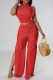 Red Sexy Casual Solid Bandage Backless Slit Halter Sleeveless Two Pieces