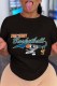 Black Casual Character Print Letter O Neck T-Shirts