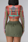 Cream White Casual Solid Patchwork Pocket High Waist Pencil Solid Color Bottoms