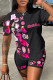 Black Casual Street Print Patchwork O Neck Short Sleeve Two Pieces