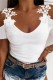 White Casual Solid Hollowed Out V Neck T-Shirts