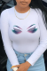 White Casual Street Eyes Printed Patchwork O Neck Tops