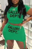 Red Casual Print Basic O Neck Short Sleeve Two Pieces