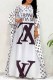 White Casual Print Letter Off the Shoulder One Step Skirt Dresses