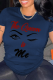 Navy Blue Casual Street Print Patchwork Letter O Neck T-Shirts
