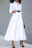 White Casual Solid Patchwork Shirt Collar Long Dress Dresses (Without Belt)