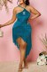 Blue Sexy Print Tassel Letter One Step Skirt Dresses