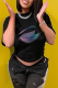 Black Casual Street Eyes Printed Patchwork O Neck T-Shirts