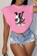 Pink Street Print Letter O Neck T-Shirts