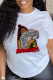 White Casual Street Print Patchwork O Neck T-Shirts
