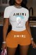 Orange Casual Print Letter O Neck Short Sleeve Two Pieces