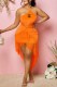Orange Sexy Print Tassel Letter One Step Skirt Dresses