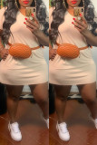 Apricot Fashion Casual Solid Basic V Neck Short Sleeve Dress