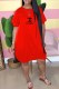 Red Casual Print Letter O Neck Lantern Skirt Dresses