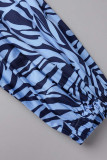 Blue Casual Print Patchwork Fold O Neck A Line Dresses